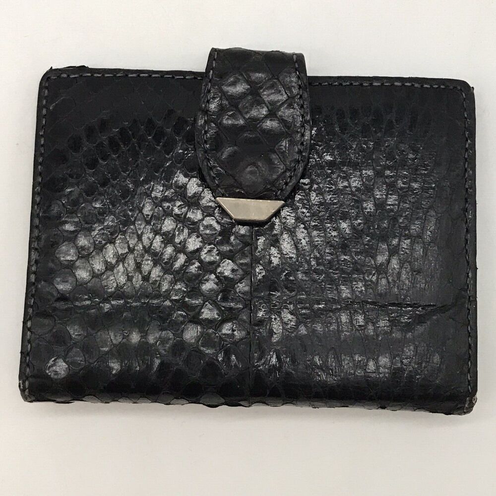 Vintage Bosca Black Whipsnake Leather Card Photo ID Holder Snap Closure Case